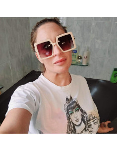 Gafas de Sol AIEYEZO Cuadradas Oversized UV400 Beige/Marrón 2