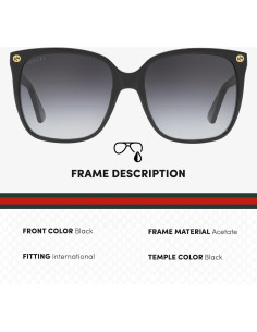 Gucci GG 0022S Gafas de Sol Cuadradas para Mujer - Negro 2