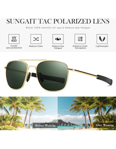 Gafas de sol piloto SUNGAIT polarizadas para hombres