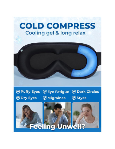 Máscara de Sueño 3D FACEMOON Gel Frío Ajustable Negro