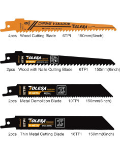 TOLESA Juego de 10 Hojas de Sierra de Vaivén 15,24 cm 2