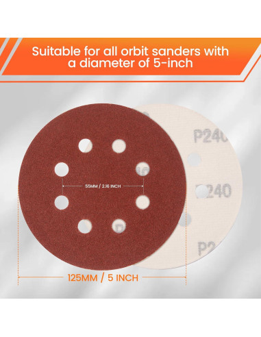 KENDO Discos de Lijado 150 Piezas 125 mm 8 Agujeros Granos Variados