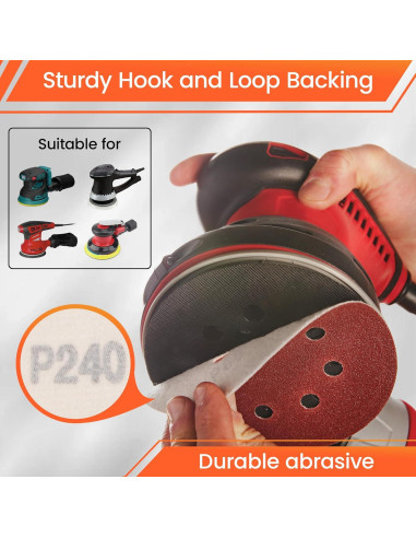 KENDO Discos de Lijado 150 Piezas 125 mm 8 Agujeros Granos Variados