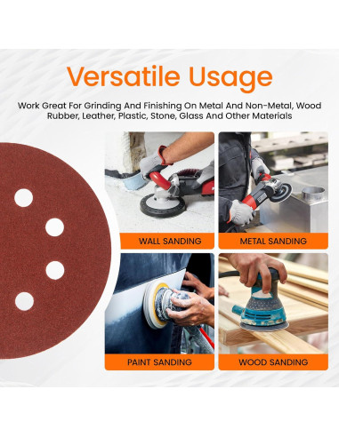 KENDO Discos de Lijado 150 Piezas 125 mm 8 Agujeros Granos Variados