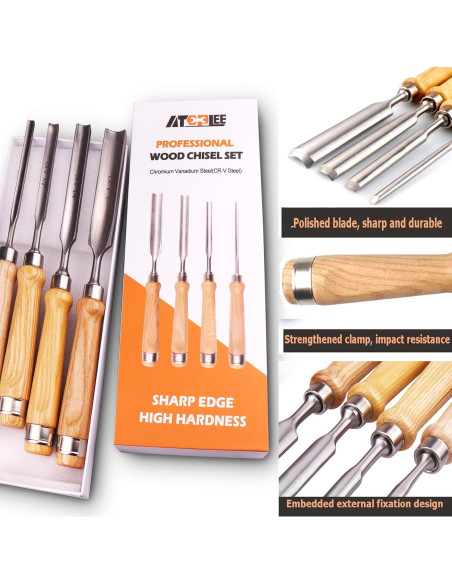 ATOPLEE Juego de 4 Cinceles de Madera 8mm a 25mm