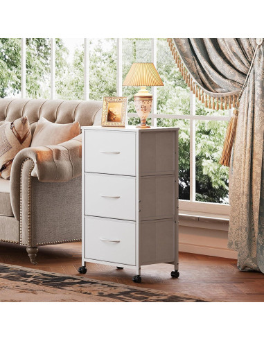 Cajonera WLIVE 3 Cajones con Ruedas, Blanco, 39.88x29.97x74.93 cm