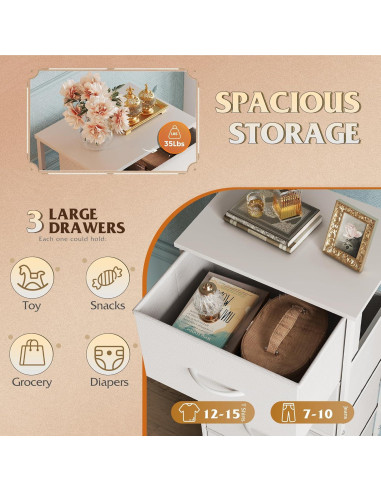 Cajonera WLIVE 3 Cajones con Ruedas, Blanco, 39.88x29.97x74.93 cm