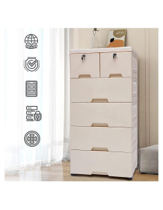 Cajonera DDBESSIC Alta 6 Cajones Beige 50x35x102 cm