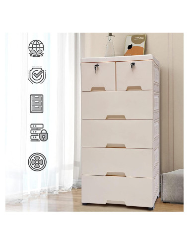 Cajonera DDBESSIC Alta 6 Cajones Beige 50x35x102 cm