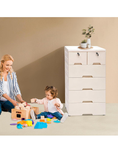 Cajonera DDBESSIC Alta 6 Cajones Beige 50x35x102 cm