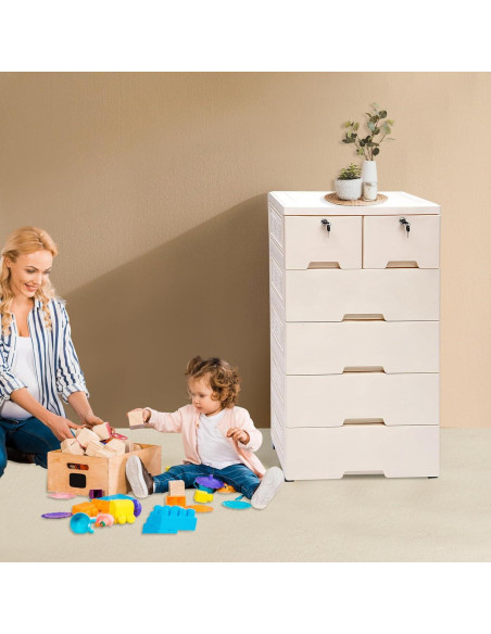 Cajonera DDBESSIC Alta 6 Cajones Beige 50x35x102 cm