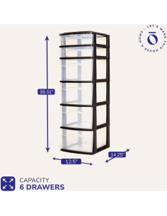 Carro Organizador HOMZ 6 Cajones Plástico Transparente Negro 2