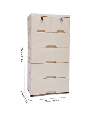 Cajonera DDBESSIC Alta 6 Cajones Beige 50x35x102 cm
