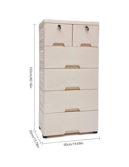Cajonera DDBESSIC Alta 6 Cajones Beige 50x35x102 cm