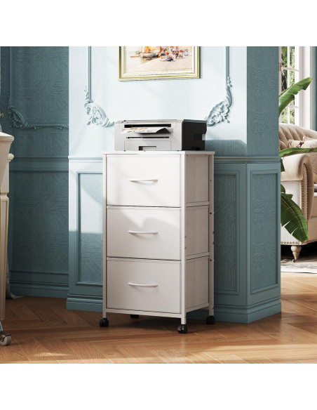 Cajonera WLIVE 3 Cajones con Ruedas, Blanco, 39.88x29.97x74.93 cm