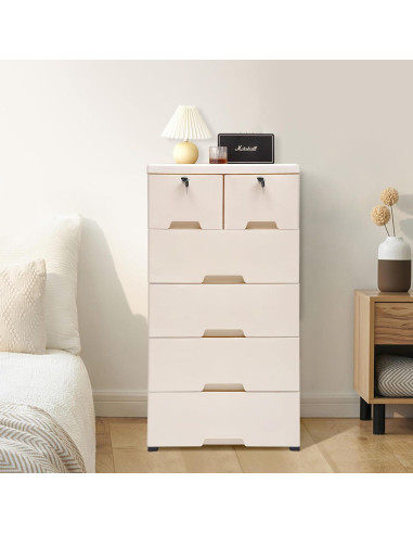 Cajonera DDBESSIC Alta 6 Cajones Beige 50x35x102 cm