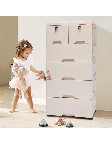 Cajonera DDBESSIC Alta 6 Cajones Beige 50x35x102 cm