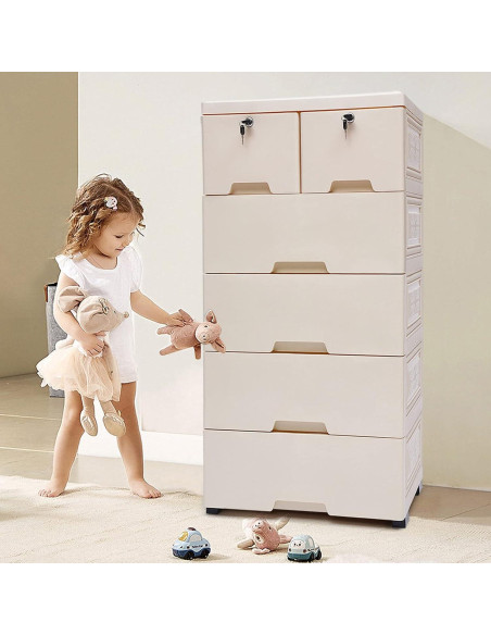 Cajonera DDBESSIC Alta 6 Cajones Beige 50x35x102 cm