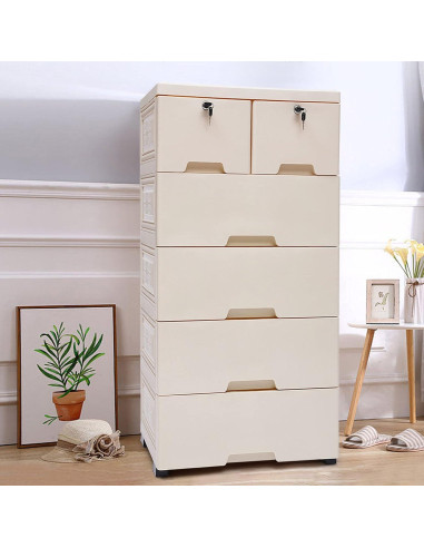 Cajonera DDBESSIC Alta 6 Cajones Beige 50x35x102 cm