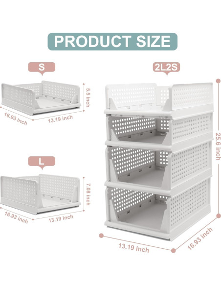 Cestas de Almacenamiento Apilables Goderewild 4 Piezas Blancas