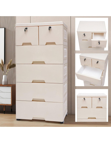 Cajonera DDBESSIC Alta 6 Cajones Beige 50x35x102 cm