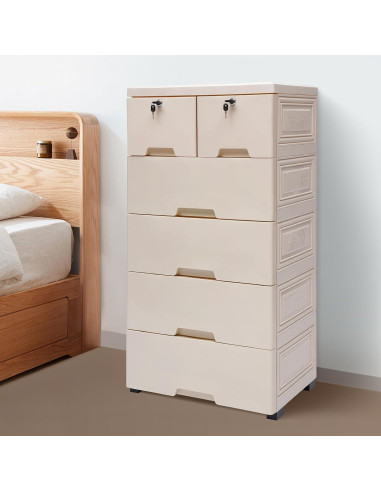 Cajonera DDBESSIC Alta 6 Cajones Beige 50x35x102 cm