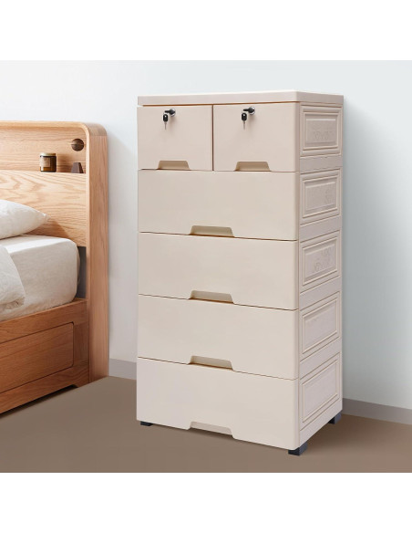 Cajonera DDBESSIC Alta 6 Cajones Beige 50x35x102 cm