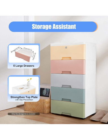 Armario de Plástico SAHUANIYE 5 Cajones Colorido 80cm