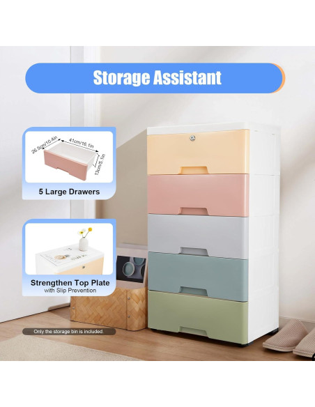Armario de Plástico SAHUANIYE 5 Cajones Colorido 80cm