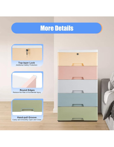 Armario de Plástico SAHUANIYE 5 Cajones Colorido 80cm