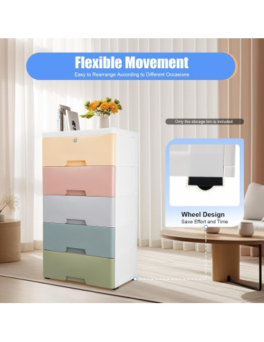 Armario de Plástico SAHUANIYE 5 Cajones Colorido 80cm