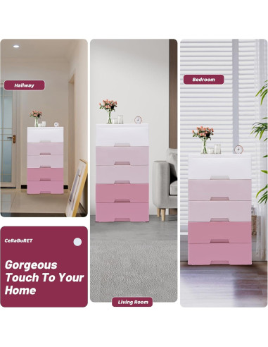 Organizador de Ropa CHALIGHT 5 Cajones Rosa para Bebés