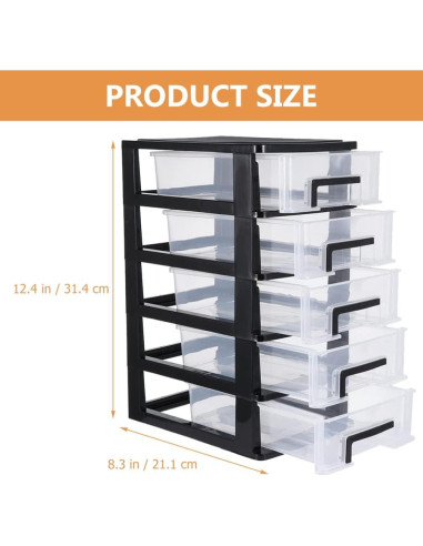 Gabinete de Almacenamiento Tofficu 5 Cajones Plástico Negro