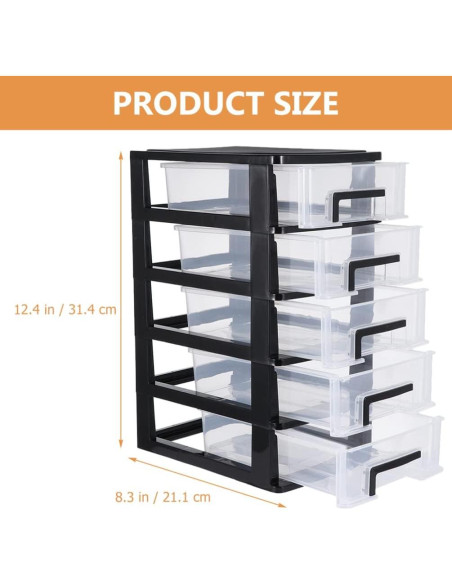 Gabinete de Almacenamiento Tofficu 5 Cajones Plástico Negro