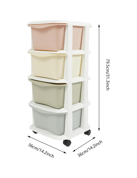 Cajones de Plástico Eapmic 4 Niveles Multicolor con Ruedas