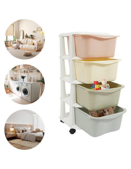 Cajones de Plástico Eapmic 4 Niveles Multicolor con Ruedas