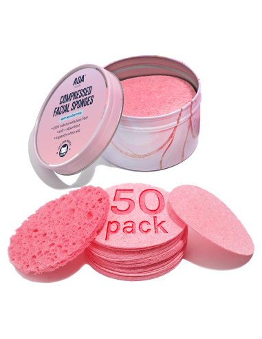Esponjas Faciales Comprimidas AOA 50 Cuentas Rosa 100% Natural