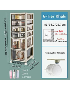 Carro de Almacenamiento FoeZoe 6 Cajones 81.3x26.7x34.3 cm Khaki 2