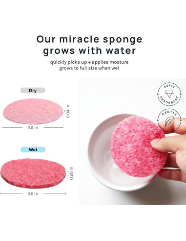 Esponjas Faciales Comprimidas AOA 50 Cuentas Rosa 100% Natural