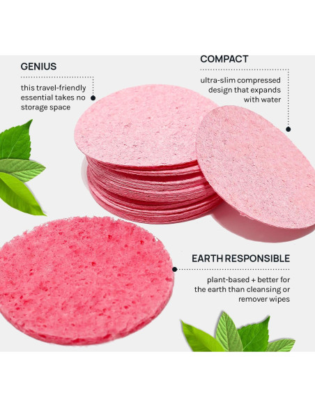 Esponjas Faciales Comprimidas AOA 50 Cuentas Rosa 100% Natural