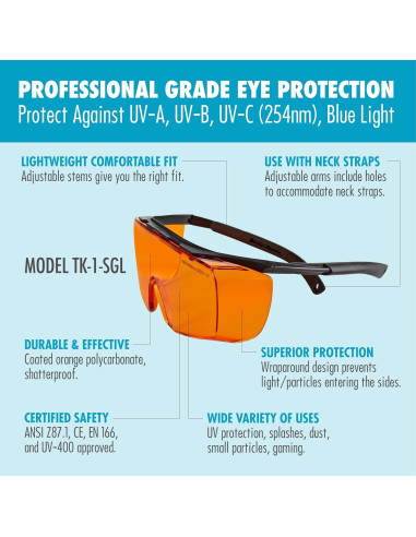Gafas de Seguridad UV Tool Klean TK-1-SGL Ajuste Grande