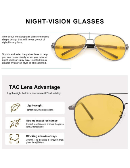 Gafas de Visión Nocturna SODQW con Lentes Amarillas UV400