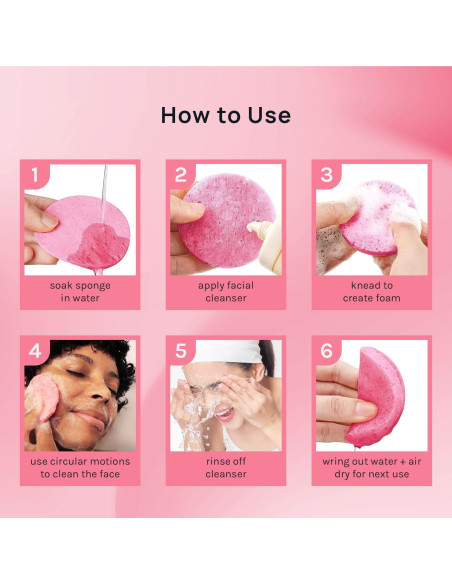 Esponjas Faciales Comprimidas AOA 50 Cuentas Rosa 100% Natural