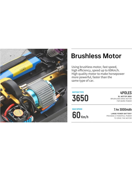 Coche RC GoolRC 104072 1:10 Brushless 4WD 60 km/h LED