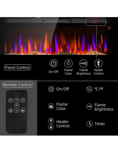 Chimenea Eléctrica Genérico 90 cm Montada Pared 1500W