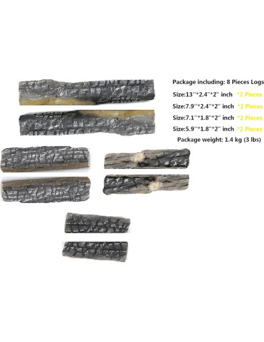 Troncos de Cerámica Youlian 8 Piezas para Chimenea
