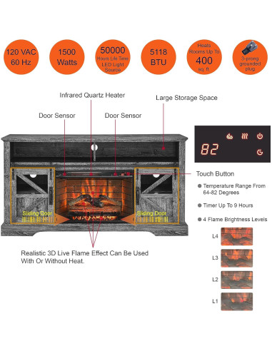 Centro de Entretenimiento con Chimenea Eléctrica 152 cm Roble Oscuro