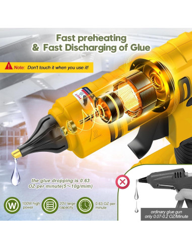Pistola de Silicona Caliente Inalámbrica DeWalt 100W Amarilla