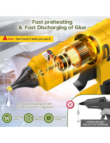 Pistola de Silicona Caliente Inalámbrica DeWalt 100W Amarilla