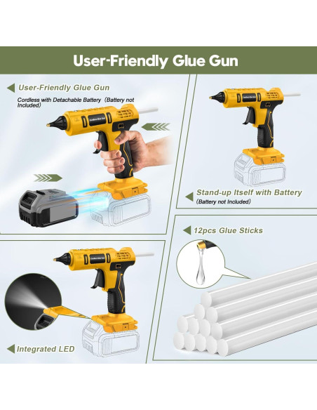 Pistola de Silicona Caliente Inalámbrica DeWalt 100W Amarilla